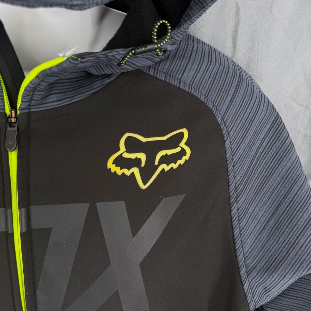 Fox Racing Softshell Jacket Mens Lg Black Grey Waterproof Full Zip Logo Hooded - Picture 6 of 14
